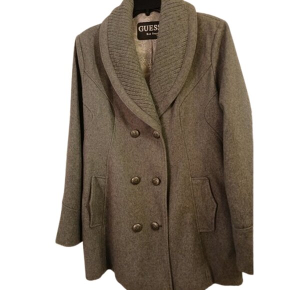GUESS Women's Gray Double Breasted Pea Coat Size Large - Picture 5 of 8
